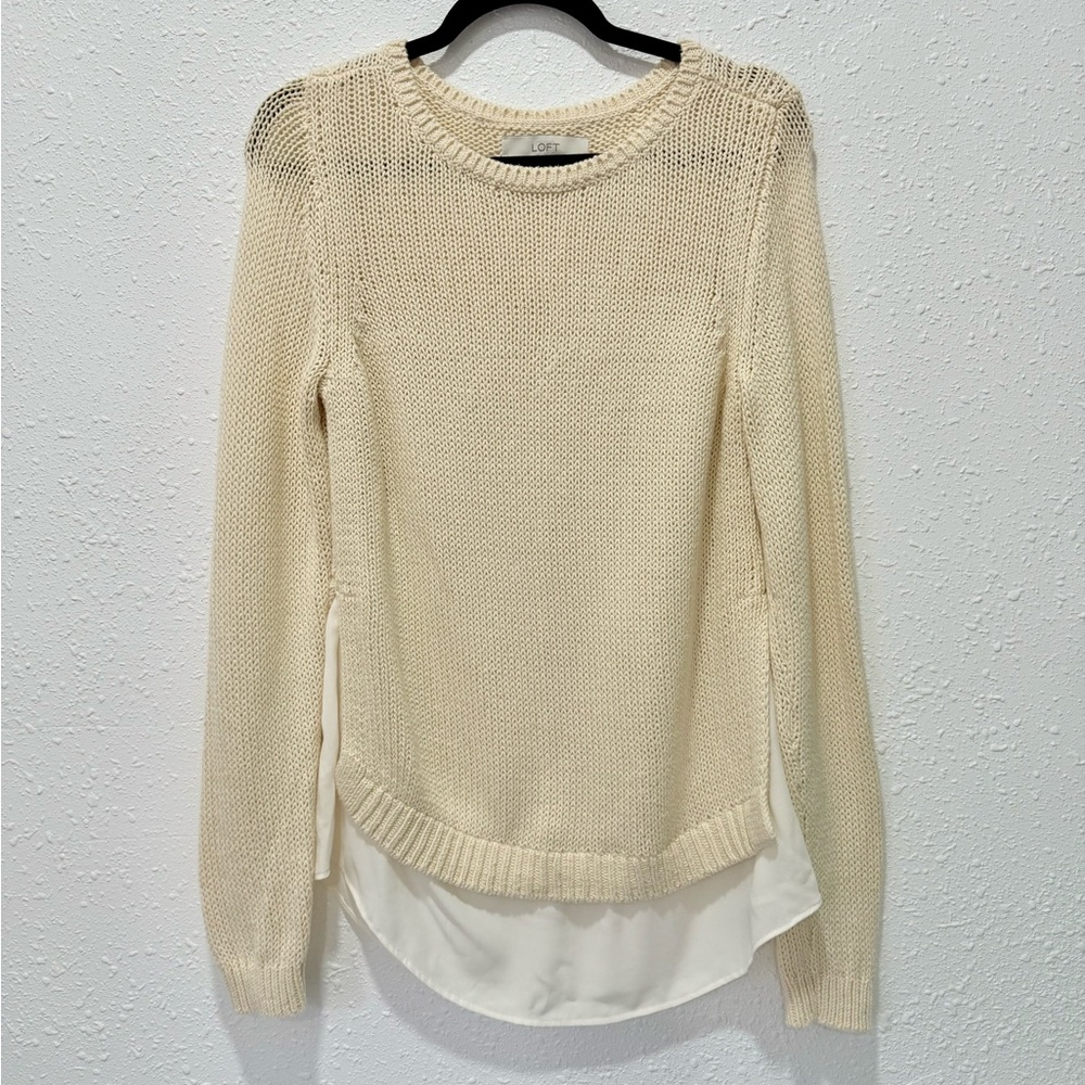LOFT 100% cotton Cream Layered Knit Sweater M